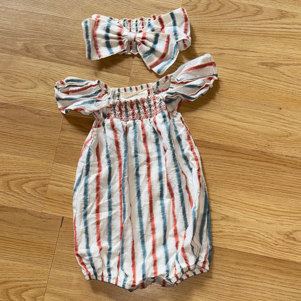 Mabel + Honey size 6 months mos. Striped Kids Matching romper set Set one piece